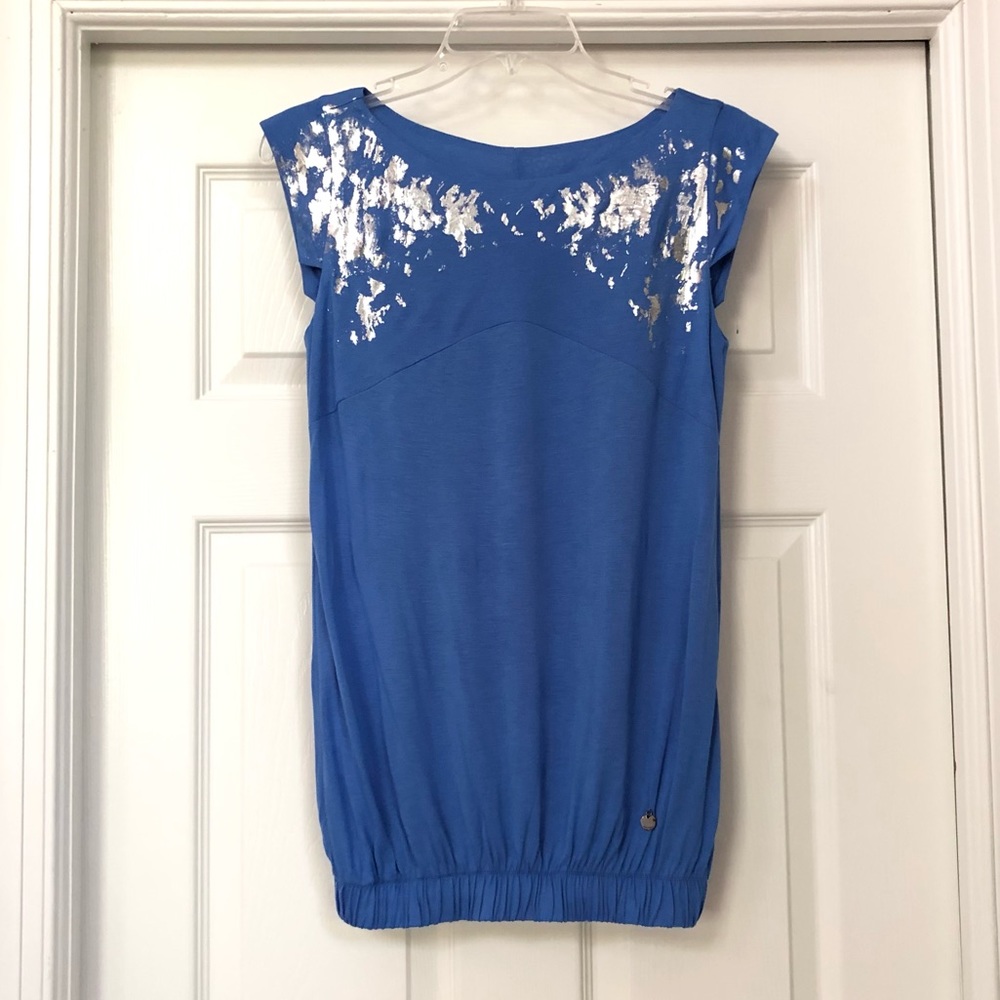 New Bastet Brand designer Blue Silver Tunic Top